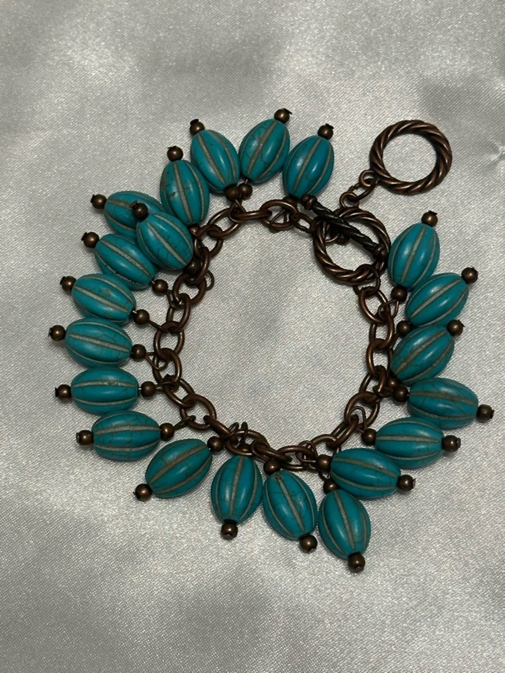 Czech Glass Turquoise Bead Charm Bracelet
